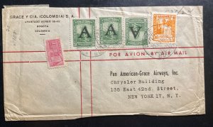 1950 Bogota Colombia Commercial Cover To Pan American Grace New York USA 