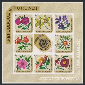 Burundi 152d imperf sheet,MNH.Mi 263-270 Bl.20B.Independence,1966.Flowers/Flower