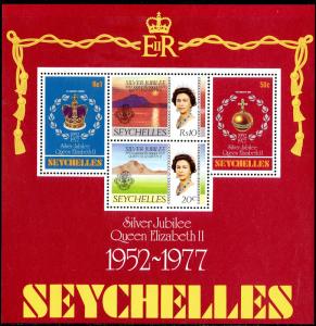 SEYCHELLE ISLANDS S/S  387a MNH SCV $2.00 BIN $1.25 SILVER JUB 1977