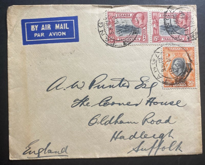 1937 Tanga Tanganyika British KUT Airmail Cover To Hadleigh England 