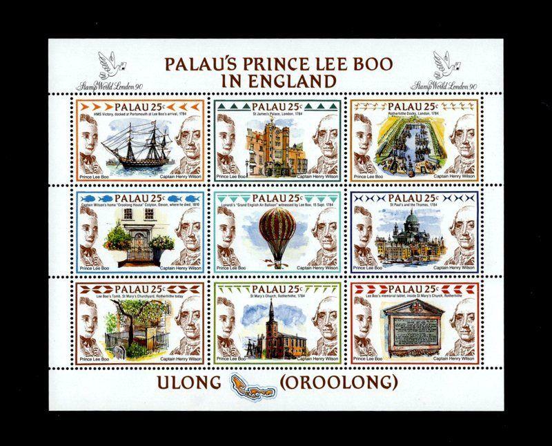 PALAU - 1990 - PRINCE LEE BOO IN ENGLAND - WILSON - SHIP - BALLOON + MINT SHEET!