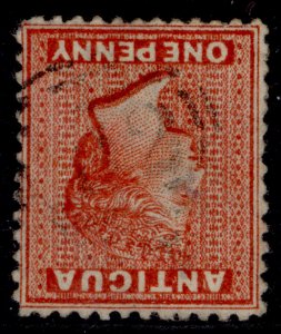 ANTIGUA QV SG14w, 1d scarlet, FINE USED. Cat £65. WMK INVERTED