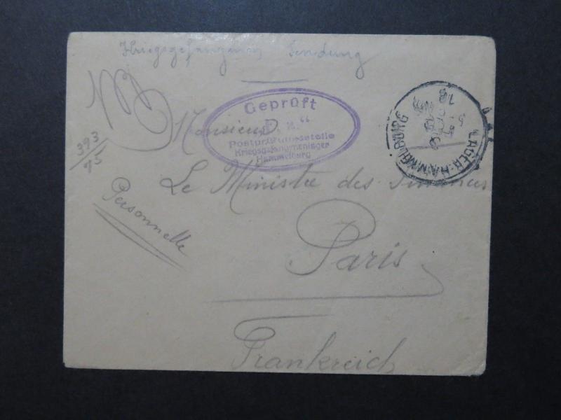 Germany WWI Hammelburg POW Cover to Paris - Z9714