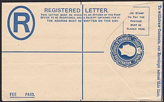 TRINIDAD GV 3d registered envelope fine unused..............................5205