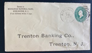 1890s Burlington USA Postal Stationery Cover To Trenton banking Co Trenton NJ