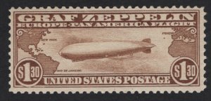 United States MINT Scott Number C14  ZEPPELIN  MVLH  F-VF  - BARNEYS
