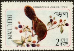 Bhutan 99 - Mint-H - 2ch Crimson-winged Laughing Thrush (1968)