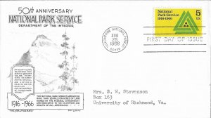 1966 FDC, #1314, 5c National Park Service, Aristocrats-Lowry