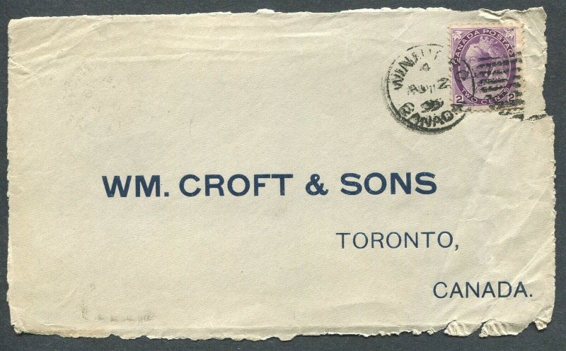 MANITOBA TOWN CANCEL NUMERAL COVER FRONT WINNIPEG