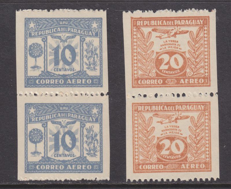 Paraguay San 73b, 75b MNH. 1935 Vertical Pairs, Imperf Vertically