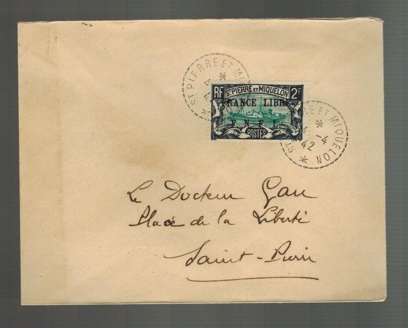 1942 St Pierre Miquelon Cover Local # 215