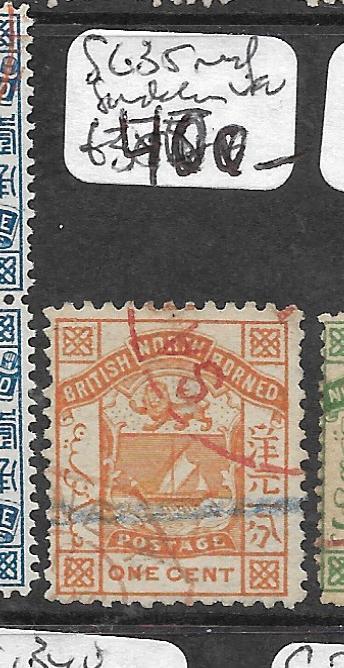 NORTH BORNEO (P3103B)  ARMS, LION  1C SG 35  SCARCE PERF RED SANDAKAN VFU