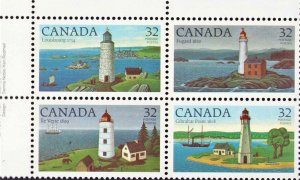 Canada Stamps 1032-1035 Lighthouses MNH Inscription Block 4