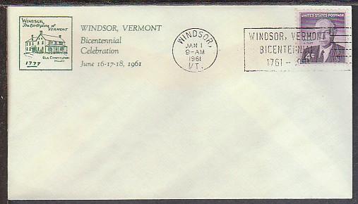 Windsor,VT Bicentennial 1961 Cover  BIN 