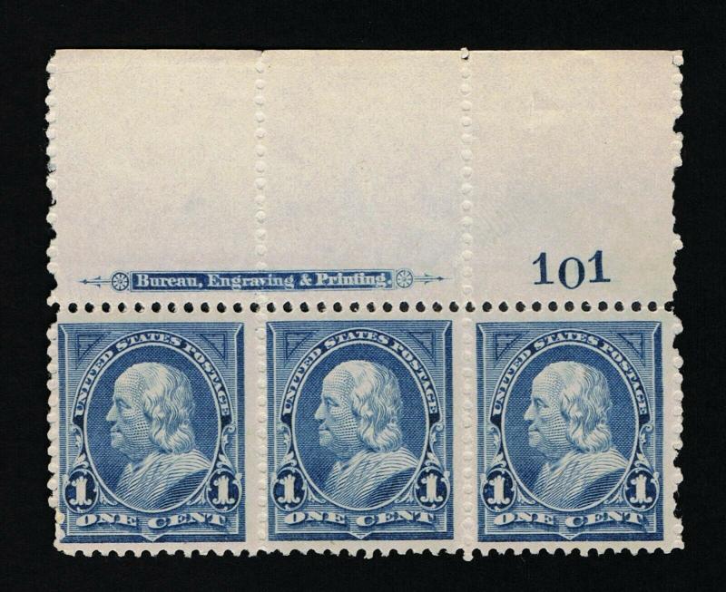 EXCEPTIONAL GENUINE SCOTT #247 MINT OG NH WIDE TOP BEP IMPRINT PLATE 101 STRIP-3