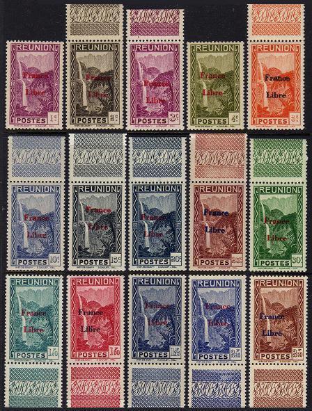 Reunion 181-222,MNH.Mi 219/266. France Libre overprinted,1943.Cascade of Salazie