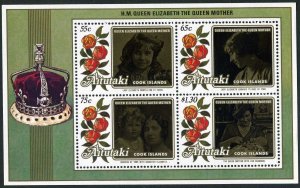 Aitutaki 373-376,376a,377,MNH. Queen Mother Elizabeth-85,1985.Portraits,Flowers.