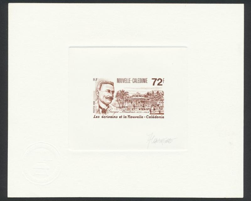 NEW CALEDONIA 1988 72f BAUDOUX SIGNED ARTIST PROOF ON CARD+SEAL