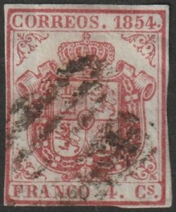 Spain 1854 Sc 32c used grid cancel tiny thin