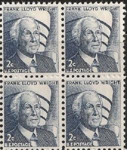 US 1280 Frank Lloyd Wright 2c block 4 MNH 1966