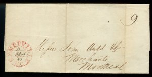 ?1845 KEMPTVILLE U.C. double circle m/s date 15 April 45, 9 to Mtl, SFL Canada