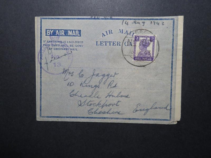 India 1942 Censored Aerogramme to England - Z11642