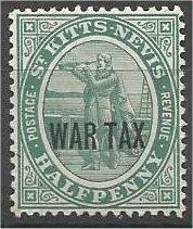 ST. KITTS-NEVIS, 1916, MNH 1/2p, Overprinted War Tax, Scott MR1