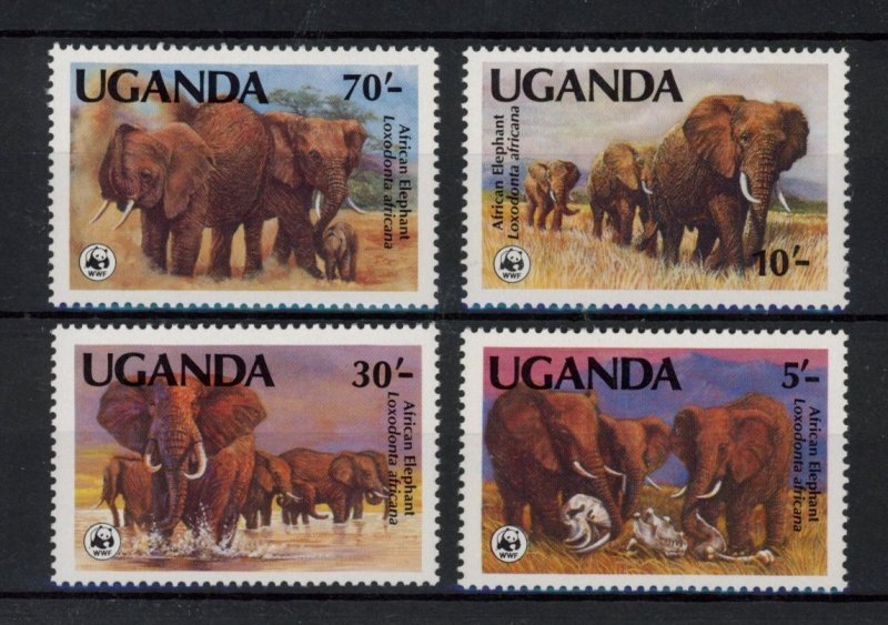 [Hip1164] Uganda 1983 WWF elephants good set very fine MNH stamps