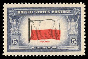 US Sc 909 XF/MNH - 1943 5¢ -  Overrun Countries - Poland - Great Centering