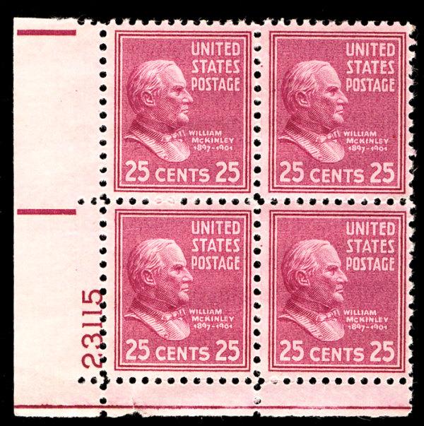 US #829 PLATE BLOCK, SUPERB mint never hinged, a select mint plate block, WON...