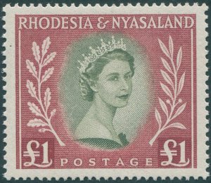 Rhodesia & Nyasaland 1954 £1 olive-green & lake SG15 MNH