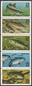 SC#2205-2209 22¢ Fish Booklet Pane of Five: No Tab (1986) MNH