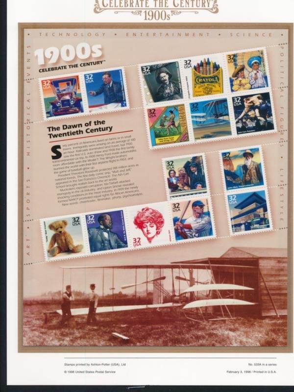 USPS 1998 COMMEMORATIVE PANEL #3182 32c CELEBRATE CENTURY 1900S 