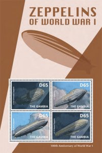 Gambia- Zeppelin of World War l Stamp - sheet of 4 MNH