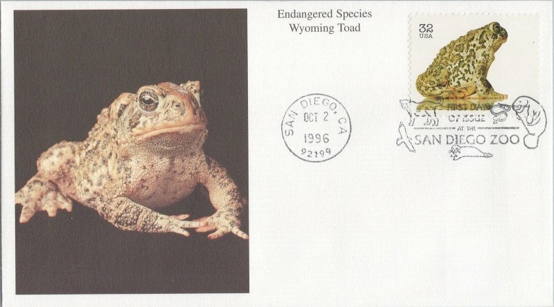 ZAYIX 1996 US 3105 FDC Mystic Stamp Cachet Endangered Species Wyoming Toad
