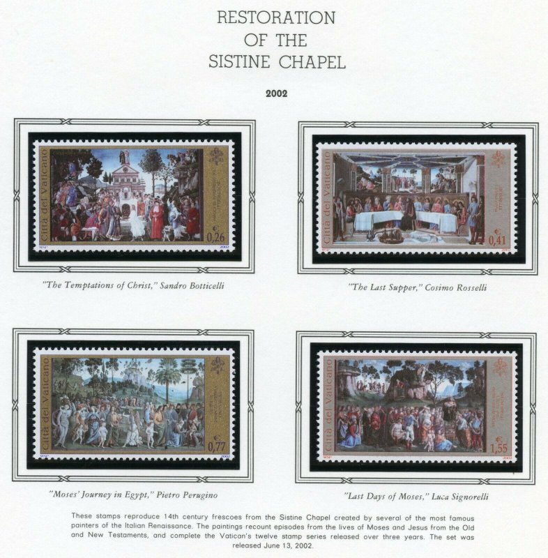 VATICAN CITY 2002  COMPLETE YEAR SET STAMPS WITH BOOKLET  MINT NH ON ALBUM PAGES