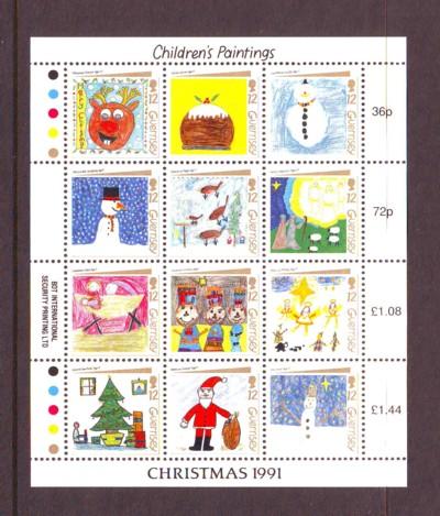 Guernsey Sc 464 1991 Christmas Childrens Paintings stamp sheet mint NH