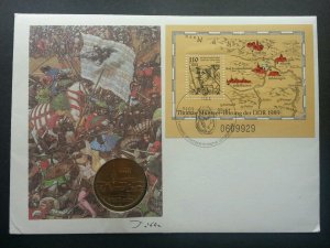 Germany DDR 500th Birthday 1989 Route Map War FDC (coin cover)