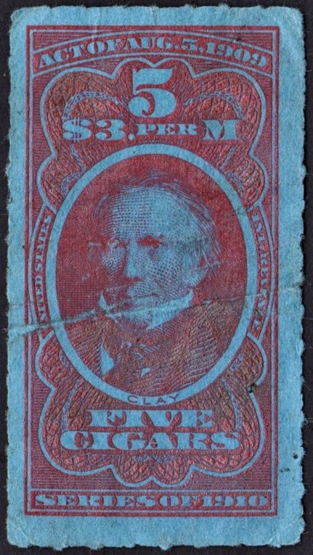 TC171b 5 Cigars Tax Stamp (1910) Used