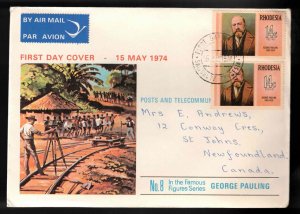 RHODESIA FDC Scott # 300 Pair - Famous Figures - George Pauling 1