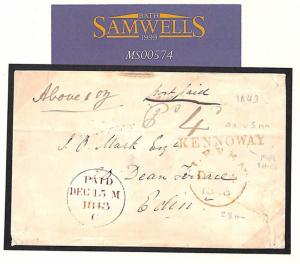 GB SCOTLAND Fife *Kennoway* Namestamp UNRECORDED SIZE Postmark Cover 1843 MS574 