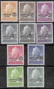 Christmas Island #1-10  QE II Overprints   (10)  Unused VLH