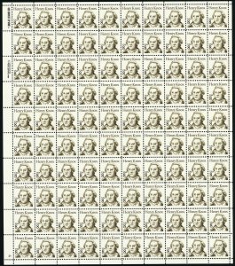 Henry Knox Sheet of One Hundred 8 Cent Postage Stamps Scott 1851