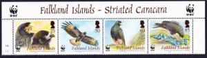 Falkland Is. WWF Striated Caracara Top Strip of 4v with WWF Logo SG#1062/65