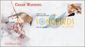 2016, Songbirds in Snow, Cedar Waxwing, DCP, FDC, 16-247