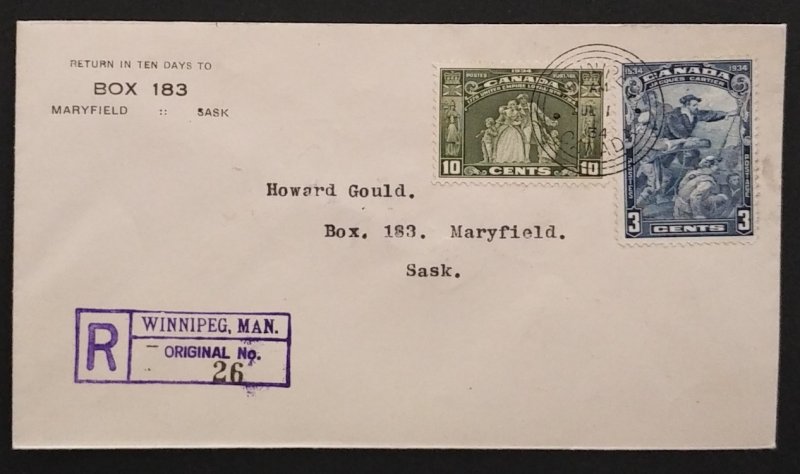 Canada 208-9 First Day Cover 1934 Registered Mail VF