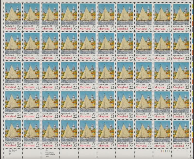 US #2342   Maryland   Full sheet of 50  MNH