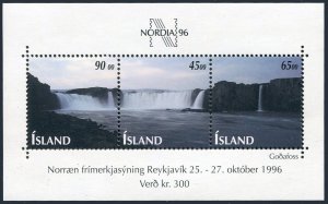 Iceland 830 sheet,MNH.Michel 856-857 Bl.19. NORDIA-1996.Godafoss waterfalls.