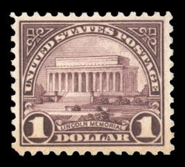 1910-30 #571 Cat$35, 1922 $1 violet brown, lightly hinged, slight toning