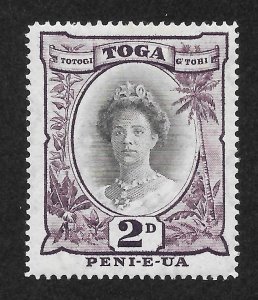 Tonga Scott 75 Unused HOG - 1942 2p Queen Salote, Wmk 4, Die II - SCV $4.50